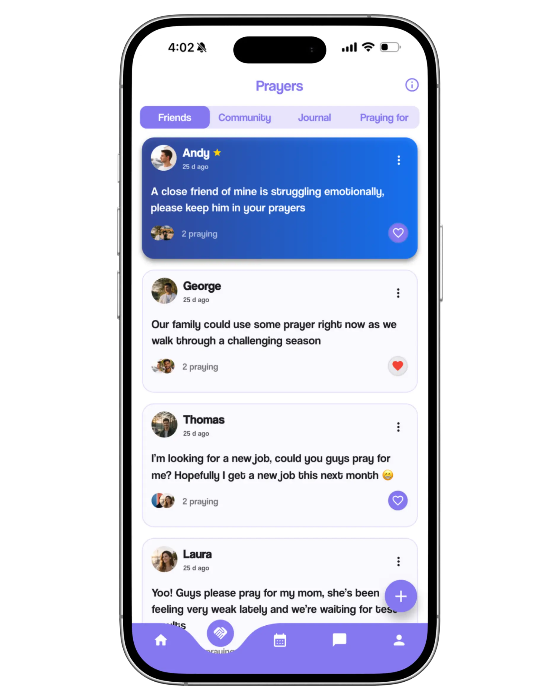 Prayer requests screen in Ministry