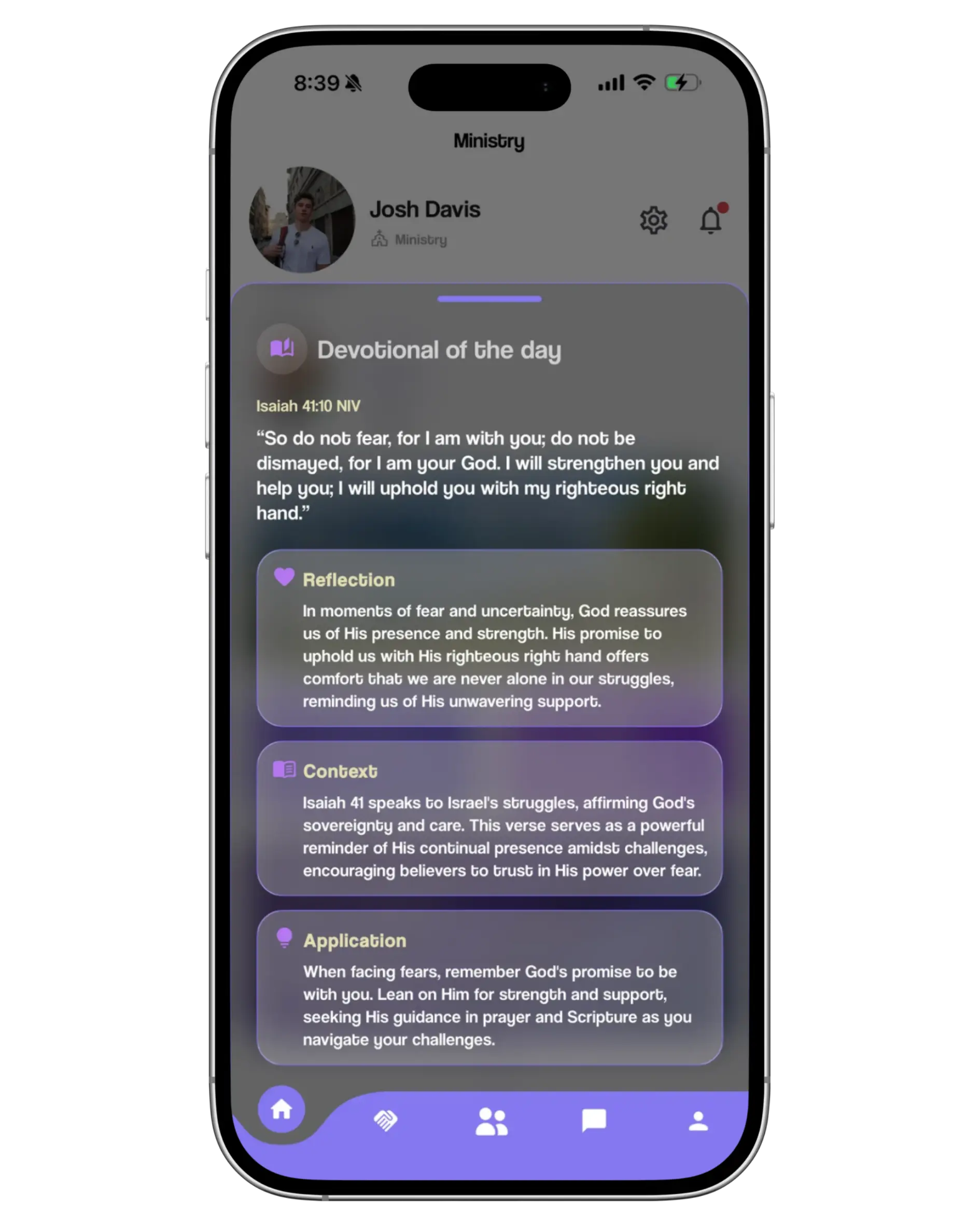 Daily Scripture screen in Ministry